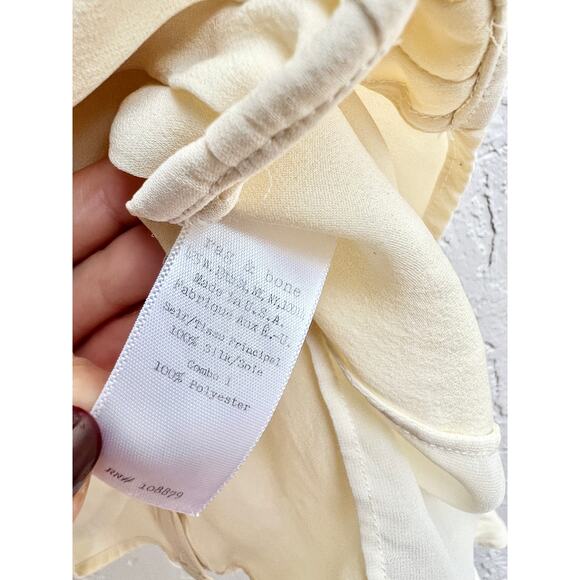 Rag & Bone Long Sleeve Pleated Front Crew Neck Blouse Cream Women's Size XS - Picture 3 of 4